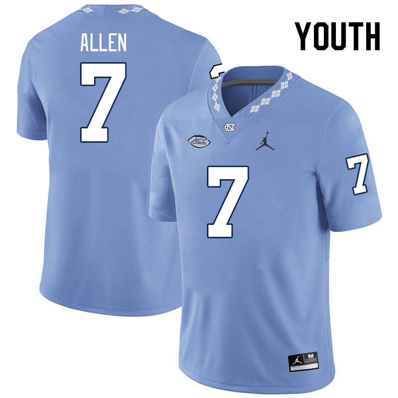 Youth #7 Derrik Allen North Carolina Tar Heels College Football Jerseys Stitched-Carolina Blue